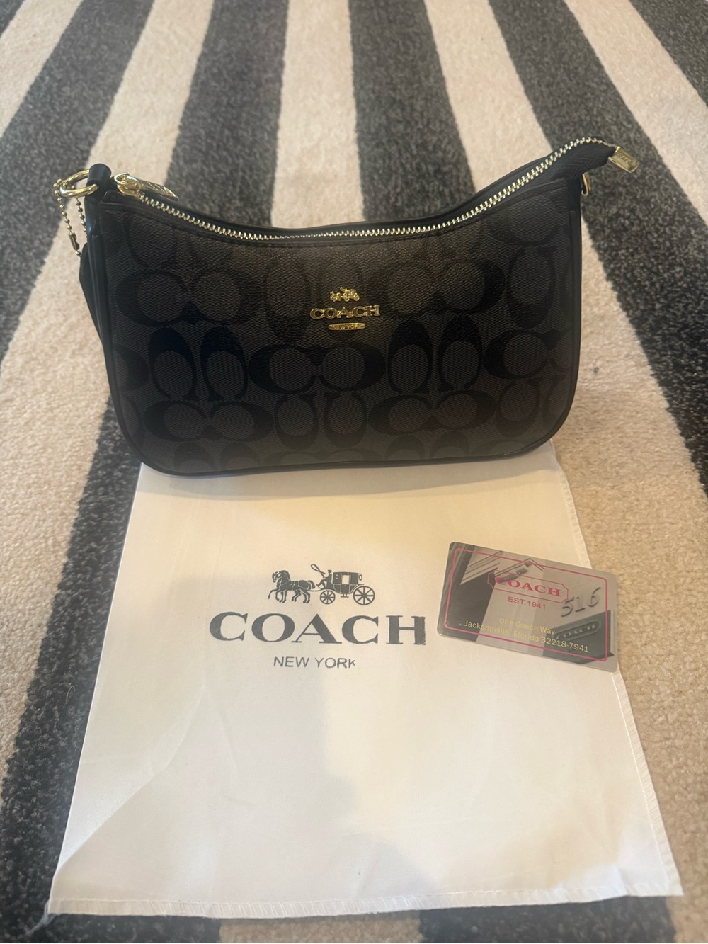 Coach Black Signature Canvas Shoulder Hobo with Gold Hardware